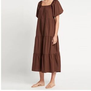Faithfull  the brand Ronan Midi Dress Brown 
 tierred cotton  Dress